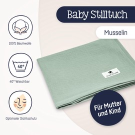 Julius Zöllner Nursing Cover Made of 100% Muslin Cotton, Oeko-Tex Standard 100, Made in Germany, Green