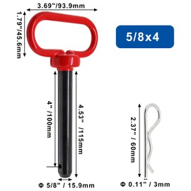 YuGtcen Hitch Pin 2 Pcs, 5/8 x 4 inch inch Tractor Towing Hitch Pin and Clip, Red Handle Trailer Hitch Pin Gate Pins for Towing RV, Truck, Boat, Car, Tractor (5/8x4)