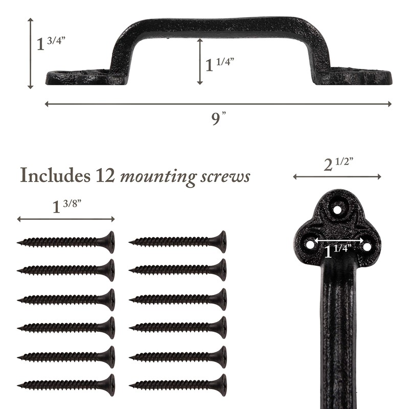 Heavy Duty Barn Door Handles (Set of 2) Black Rustic
