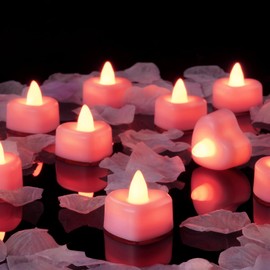 Amagic 1000 Pieces Pink Artificial Rose Petals with 12 Pink Heart LED Tea Lights, Rose Petals and Candles Set for Proposal, Anniversary, Romantic Night, Wedding Decor