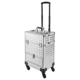 13.4*9.8*18.5inch Rolling Nail Case Wheeled Manicure Storage Case Polish Organizer 44.09lbs Professional Makeup Trolley for Studio or Travelling Nail Technician Artists Cosmetologist Stylist (Silver)