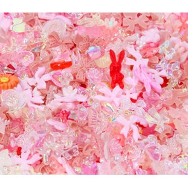 PPhtony 3D Nail Charms 100Pcs Multi Shapes Heart Rose Flower Bows Butterfly Nail Art Gems Stones Rhinestones for Nail Art Designs DIY Crafts (Pink)