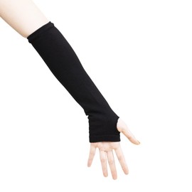 JISEN Women Punk Winter Arm Warmer Knitted Stretchy Soft Fingerless Gloves C-Black