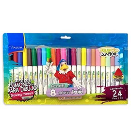 Azor Plumones Para Dibujo 24 Piezas No Toxico Lavable Aquarelo Jr 321.2924