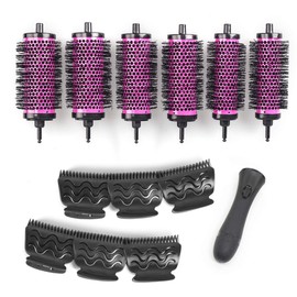 Round Hair Brush Set : with Detachable Barrels Styling Tool, Round Hair Brush for Blow Drying with 6 Barrels 1 Handle 6 Clips, 3 Different Hair Rollers to Create Your Hairstyle - Purple Black