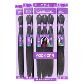 Darling Thrive Braid 12X Pre-stretched Braiding Hair Extensions, 52 Inch (4 packs of 3x per pack), Professional Soft Natural Texture hair, 100% Kanekalon Hair, 52 Inch, #1