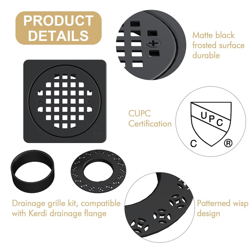 Yaseingoo 4” Drain Grate Kit Replacement, Compatible with Schluter Kerdi-Drain