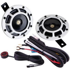 FARBIN 12v Loud Metal Twin Disc Horn Electric Truck Horn Kit with Button Switch for Car