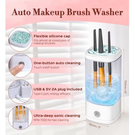 Electric Makeup Brush Cleaner, 7000 RPM Makeup Brush Cleaner Machine, Efficient Automatic Portable USB Cleaner Tool for All Types of Makeup Brushes, Convenient Makeup Brush Cleaning-Transparent ﻿