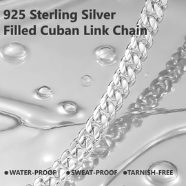 KRKC&CO Necklace Chain for Men, 925 Sterling Silver Plated and 316l Stainless Steel, Miami Cuban Link Necklaces Jewelry, Gift for Him Husband Dad, Cadena Plata, 8mm 18in