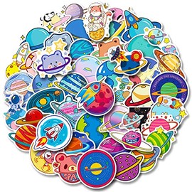 50Pcs Planet Stickers, Cute Cosmic Planet Stickers Packs for Laptops, Skateboards, Phones, Waterproof Vinyl Space Universe Galaxy Themed Decals for Kids Adults