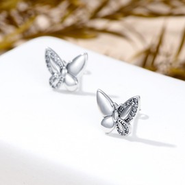 LONAGO 925 Sterling Silver Butterfly Stud Earrings for Women Hypoallergenic Stud Earrings, Butterfly Jewelry Mother Day for Mom Girlfriend Butterfly Lovers with Present Box(Butterfly Earrings)