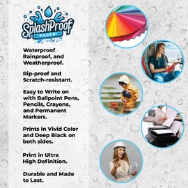 SplashProof Printer Paper - 8.5" x 11", 10 Mil Waterproof Paper, Laser Printer & Copy Machine Compatible (50 Sheets)
