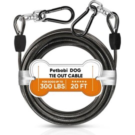 Petbobi Heavy Duty Dog Tie Out Cable Up to 300Lbs - 30FT Extra Strong Wire Cable for Large Dogs - Rust Proof Dog Leash with Carrying Handle - Dog Leads for Yard Camping Outside - Size: 30FT
