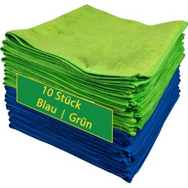 Sperling Microfibre Cloths 40 x 40 cm, Set of 10, Blue/Green, Absorbent & Durable, Lint-Free, for Household, Car, Kitchen, Bathroom, 80% Polyester, 20% Polyamide, Washable up to 150 x (Green)