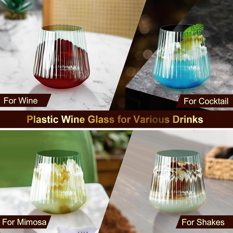 Lueumxc 40 Pack Plastic Ribbed Wine Glasses, 14Oz Origami Disposable