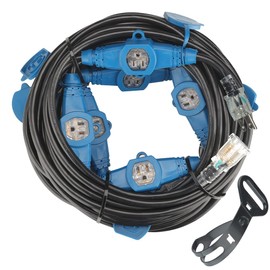 30 Feet Multi Outlet Extension Cord 12 Gauge,7 Nema 5-15R Evenly Spaced Outlets with Blue Indicators,Male Plug to Female Connector,Erboelec,ETL Listed