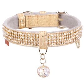 PetsHome Cat Collar, Dog Collar, [Bling Rhinestones] Premium PU Leather with Pendant Adjustable Collars for Big Cat and Small to Medium Dog Small Gold