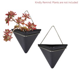 YOOMALL 2 Pack Hanging Planter Vase Geometric Wall Decor Ceramic Container Wall Planters Hanging with Metal Frame for Succulent Plants Air Plant Mini Cactus Faux Plants (Large, Black+Gold)