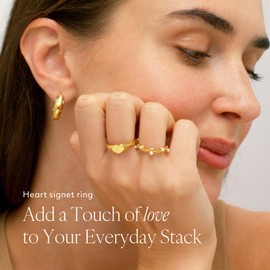 BENIQUE Gold Signet Rings for Women Men, Stackable Chunky Statement Plain Heart Dainty Pinky Ring, Non-Tarnish 18k Gold Plated Stainless Steel Size 3 4 5 6 7 8 9 10 11, Metal, No Gemstone