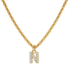 Joo&Rind Women's Gold Necklace with Letter Pendant, Bright French Necklaces with Diamonds, 18 Gold-Plated Chains, Hypoallergenic Jewellery, Women's Gifts for Women, Stainless Steel