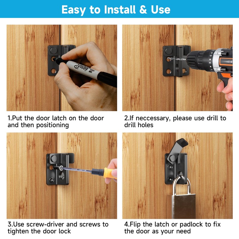 Door Bolt Stainless Steel, 2 in 1 Bolt Sliding Bolt