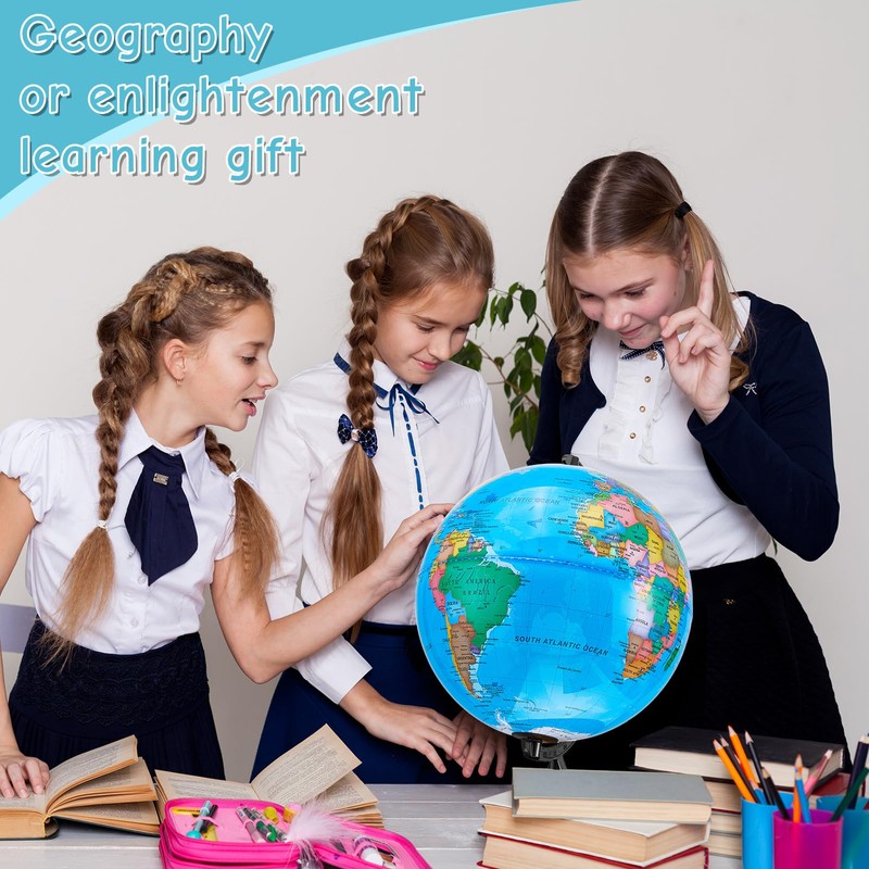 Amylove 13'' Illuminated World Globe with Stand 720°/360° Rotation Rewritable