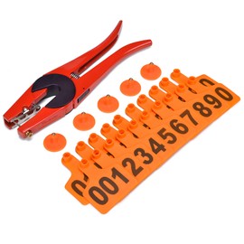 50PCS Numbered Ear Tags Livestock TPU Identification Card Ear Tag Kit Animal Earring Tag for Cow Cattle Calf and 1PCS Animal Ear tag applicator (Orange)