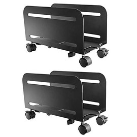 Mount Plus MP-CPB-4 2 Pack Black Computer Tower Desktop ATX-Case, CPU Steel Rolling Stand, Adjustable Mobile Cart Holder with Locking Caster Wheels (2 Pack Cart)