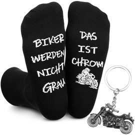 Geyoga Pack of 2 Motorcycle Gifts for Men Includes 1 Funny Socks and 1 Motorcycle Keyring for Christmas Birthday Lucky Charm for Friend Partner Dad, As shown in the picture