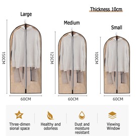 Regerly 3-Piece Garment Bag, Suit Transport Bag, Protective Cover Garment Bags with Zip for Travel Clothes Storage & Organisation (60 x 10 x 100/125/150 cm, White)