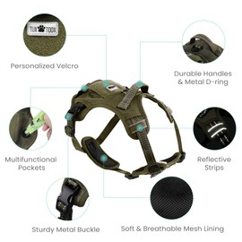 TUXTOOX No Pull Dog Harness Medium Sized Dog for Service, Easy Walk, Training - Adjustable Reflective Dog Vest with Handle Easy Control - No Choke Metal Buckled Dog Harnesses (Green, Medium)