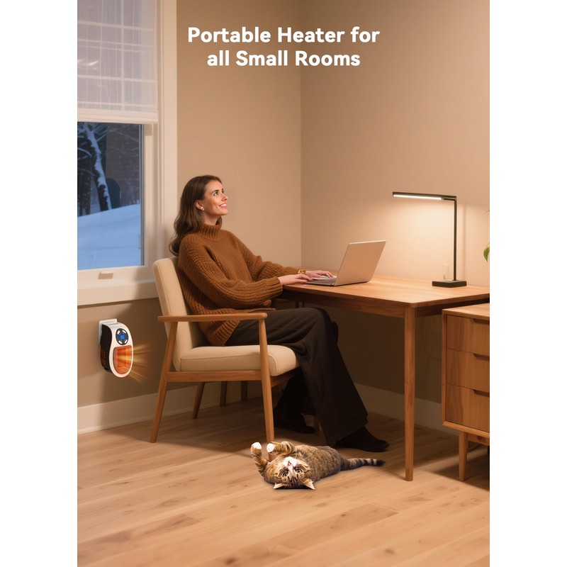 450W Space Heater, Remote Wall Outlet Electric Small Space Heater