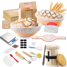 Googgoing Banneton Bread Proofing Basket Set, Sourdough Starter Kit with Starter Jar, Digital Scale, Whisk, Dough Scraper, Bread Lame, Bread Making Tools Kit for Baking, Fermentation