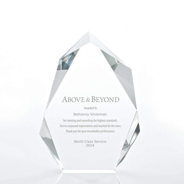Baudville Executive Beveled Crystal Trophy - Peak - Large - Personalized Engraving Up to Three Lines and Pre-Written Verse Selection - Employee Appreciation Gift Award for Employees