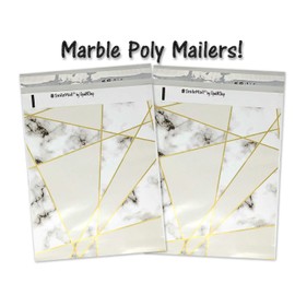 10x13, 14x17 Inch 100 Pack Marble Tile Poly Mailers, Mosaic Gold Geometric Envelope Plastic Custom Mailing & Shipping Bags W/Kissy Stickers (14x17 Inch)