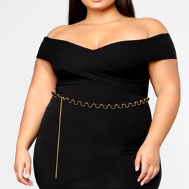 Plus Size Chain Belt for Women, Gold Color and Black Faux Pearl Waist Chains, Extra Long Body Chain, 31-51 Inch Adjustable Chunky Belt Chain