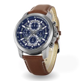 PINDOWS Watches for Men, Men's Analog Quartz Chronograph Watches Waterproof Business Casual Dress Watch with Black Brown Leather Strap