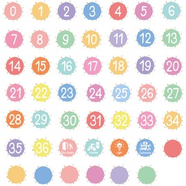 JarThenaAMCS 48Pcs Pastel Colors Number Stickers Mini Dot Number Spot Marker Decals Boho Classroom Labels Accents Cutouts for Kindergarten Elementary School Floor Party Decoration