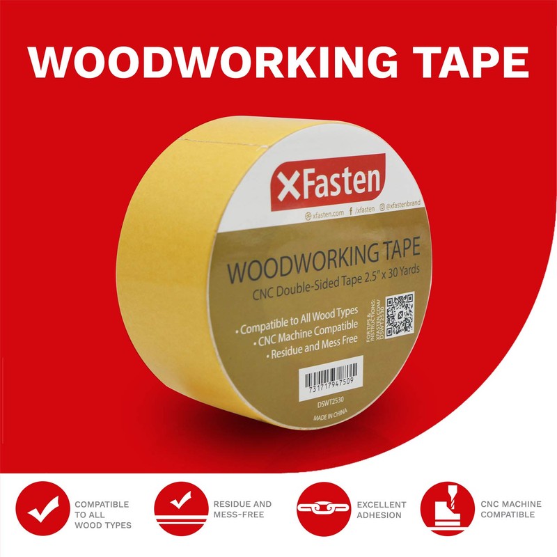 XFasten Double Sided Woodworking Tape w/Yellow Backing 2.5 Inches x