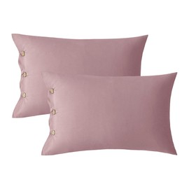JELLYMONI Pillowcases King Set of 2 Cotton Button Pillow Covers 20×36in Pink Bed Pillow Cases 100% Washed Cotton Soft Breathable (Pillows are not Included)
