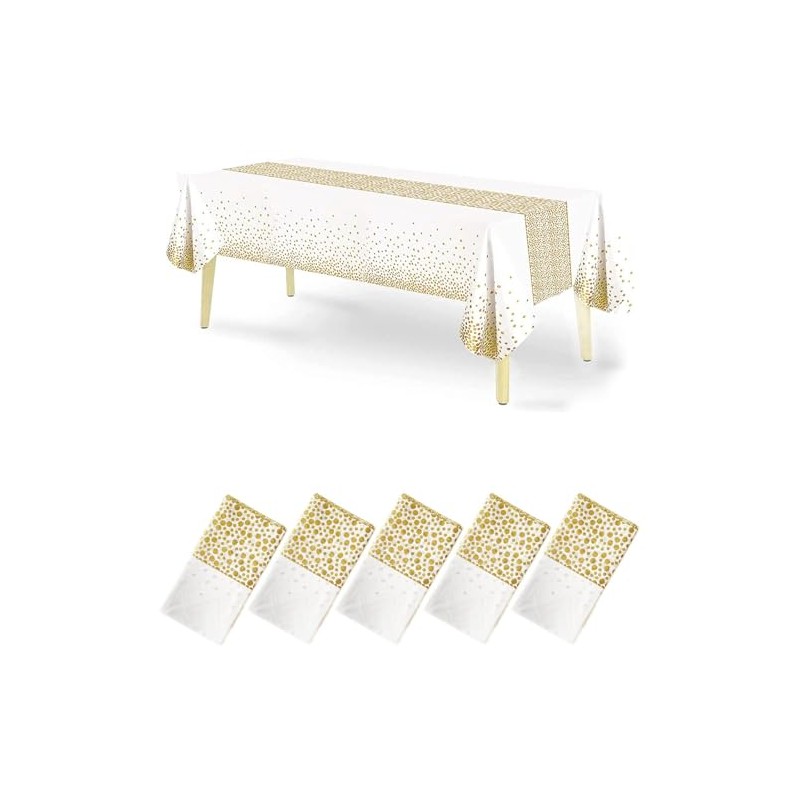 5 Pack Disposable Plastic Tablecloth,137x274cm Gold Stamping Dot Rectangular Table