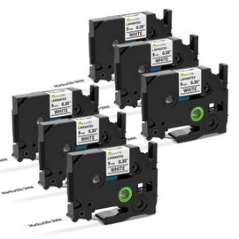 Markurlife TZe-221 9 mm Compatible with Brother P-Touch Tapes 9 mm Black on White TZe231 TZ Tape 9 mm White Ptouch Label Tape for Brother PTouch PT H107B H100LB H110 D210 E100 D600VP 1000, Pack of 6