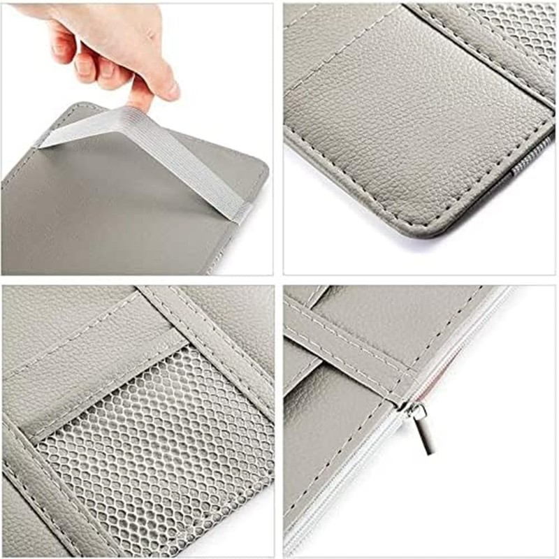 OHAOLYLE Car Sun Visor Organizer,Multi-Pocket Sun Visor Pouch,Leather Car Sun