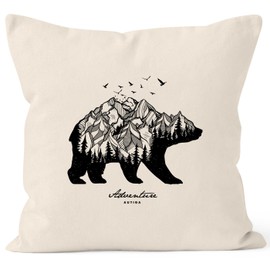 Autiga Cushion Cover Bear Mountains Forest Adventure Bear Mountains Adventure Cushion Cover Decorative Cushion Cotton Natural One Size