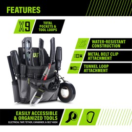 AWP Ballistic Nylon Mini Tool Pouch Multi-Pocket Organizer for Electricians, Professional Tool Box for Efficient Organization, Black/Gray | 1L-23021-2