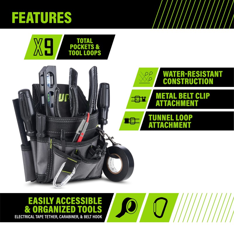 AWP Ballistic Nylon Mini Tool Pouch Multi-Pocket Organizer for Electricians,