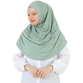 Prien Ready To Wear Hijab For Women, Instant Turban, Soft Muslim Scarf For Prayer, Long Hijabs, Islamic Clothes, Jersey Abaya (Light Green)