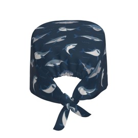 Cool Shark Sea Animal Working Cap Scrub Cap with Sweatband Adjustable Unisex Women Tie Back Hat Nurse Surgical Caps