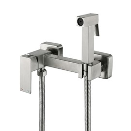 BARROCK Handheld Bidet Sprayer for Toilet Hot and Cold Water, Stainless Steel Warm Water Square Bidet Spray Attachment for Muslim Shower, Feminine Hygiene, Pets and Baby Diaper Wash, Brushed Nickel